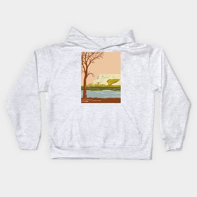 Hawk Springs State Recreation Area with the Bluffs Bear Mountain Area in Goshen County Wyoming WPA Poster Art Kids Hoodie by patrimonio